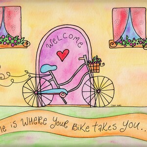 Bicycle Watercolor Inspirational Print - Gift for Cyclist - Colorful Home Decor Wall Art
