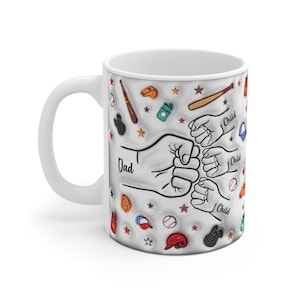 Father&#39;s Day Mug, Dad  Mug   Fist Bump upto 6 kids,Custom Mug Personalized Mug gift for dad