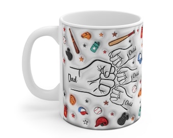 Father's Day Mug, Dad  Mug   Fist Bump upto 6 kids,Custom Mug Personalized Mug gift for dad