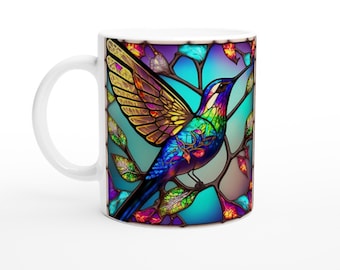 Hummingbird Stained Glass Mug | Bird Enthusiast | Artistic Gifts | Decorative Hummingbird Coffee Mug |   Bird Mugs | Bird Lovers