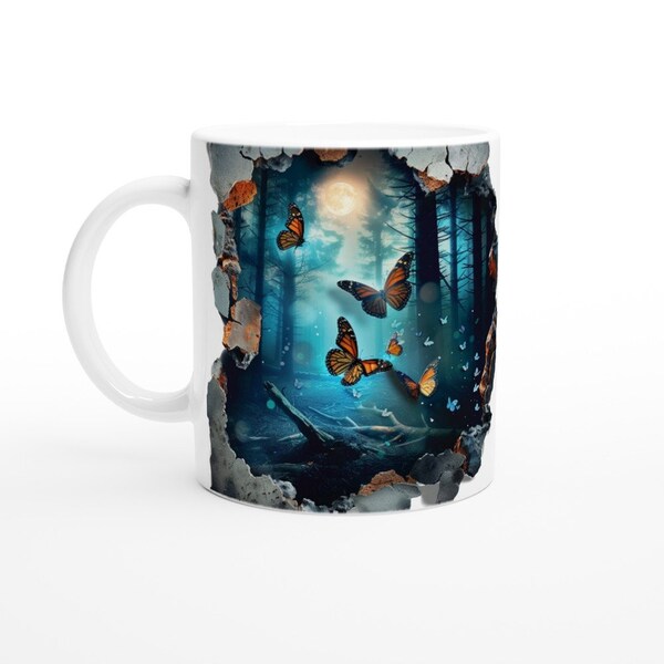 3D Crack In A Wall Butterfly Mug,11oz Ceramic Mug, butterfly mugs, gift idea, unique mugs, Novelty Mug, ceramic mug