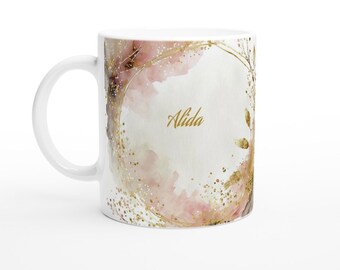 Gold pink glitter- marble floral personalised mug