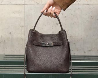 Small Leather Handbag,Minimalist Top Handle Bag,Genuine Leather Shoulder Bag