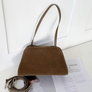 Minimal Suede Tote Bag,Genuine Leather Shoulder Bag,Timeless Leather Handbag