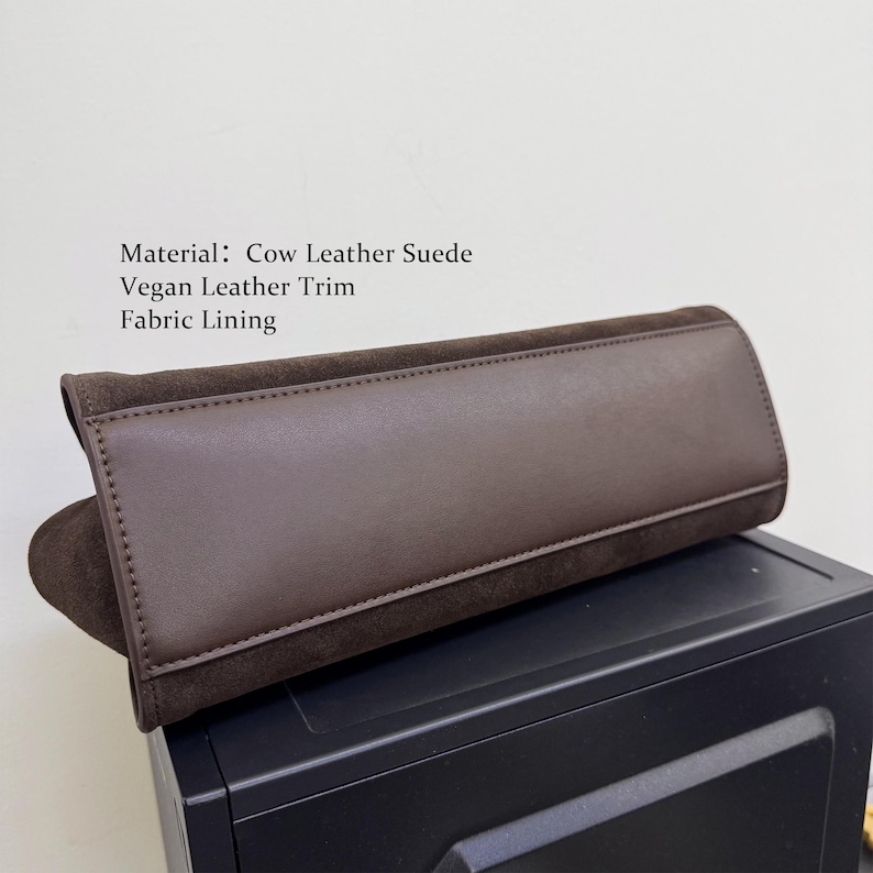 Minimal Suede Tote Bag,Genuine Leather Shoulder Bag,Timeless Leather Handbag image 10