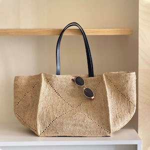 Borsa grande in rafia intrecciata, borsa tote in paglia, borsa estiva da spiaggia, borsa hobo oversize