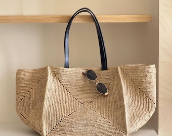Large Raffia Woven Bag,Straw Tote Bag,Summer Beach Handbag,Oversize Hobo Bag