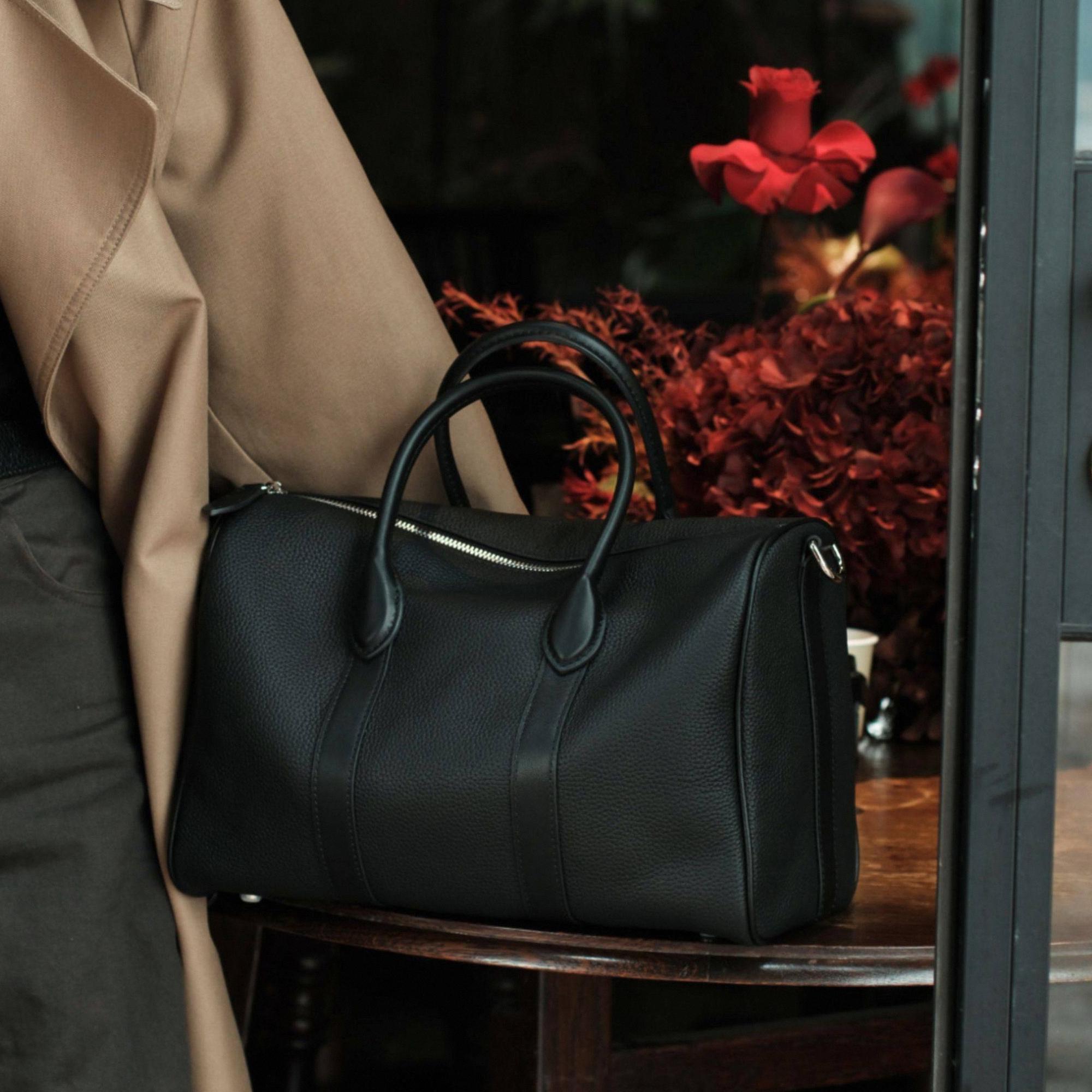 Minimalist Boston Bag,genuine Leather Handbag,timeless Shoulder 