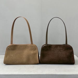 Minimal Suede Tote Bag,Genuine Leather Shoulder Bag,Timeless Leather Handbag