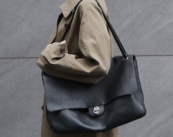 Bolso tote holgado de piel, bolso de hombro de piel auténtica, bolso de mano minimalista