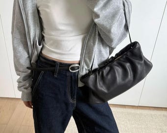 Minimalist Cloud Bag,Genuine Leather Shoulder Bag,Slouchy Design Tote Bag