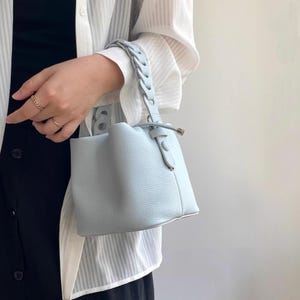 Minimalist Mini Bucket Bag, Women&#39;s Leather Shoulder Bag, Genuine Leather Handbag