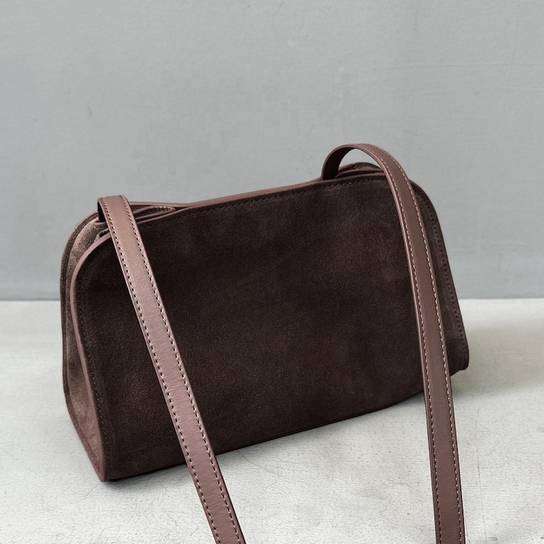 Minimal Suede Tote Bag,Genuine Leather Shoulder Bag,Timeless Leather Handbag image 9
