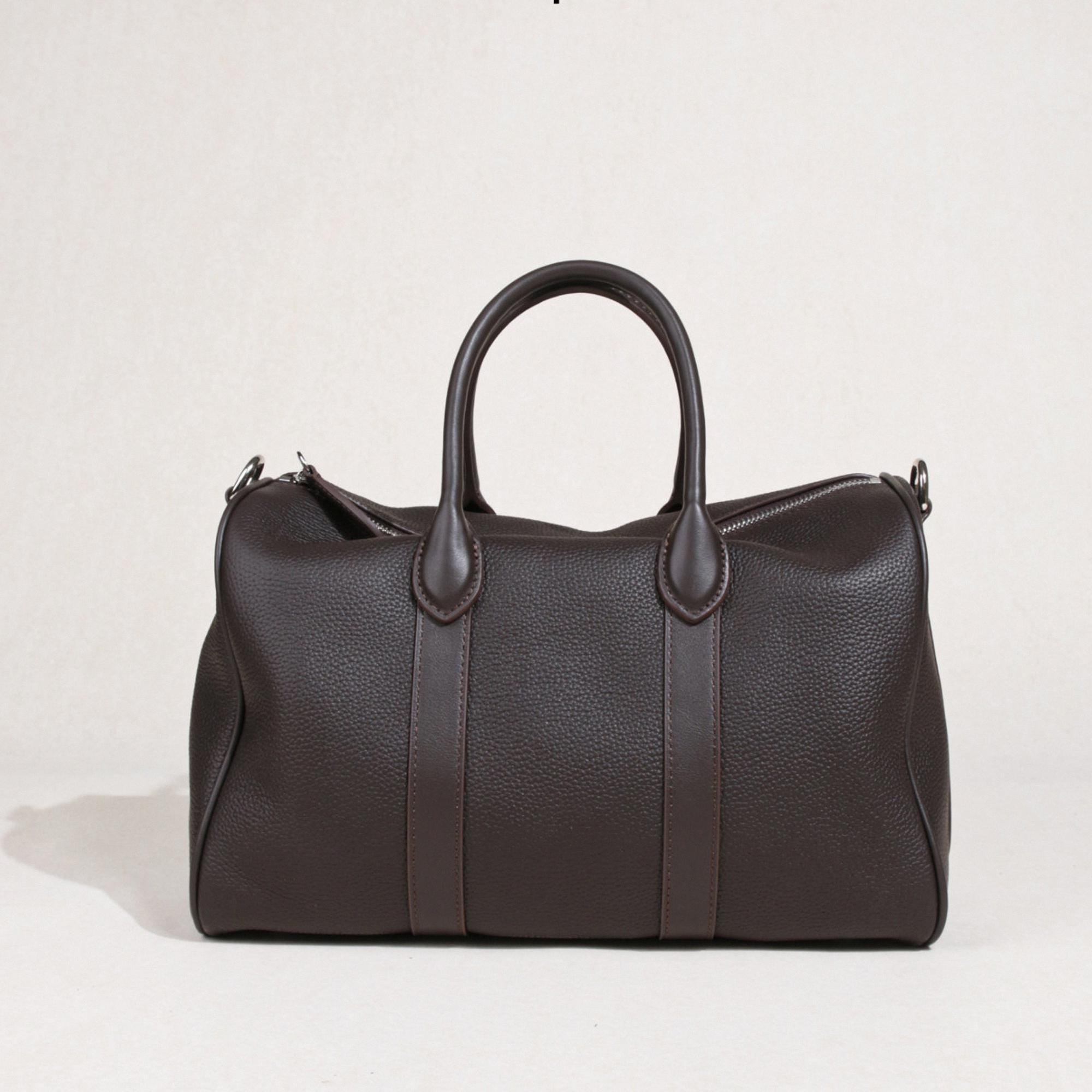 Minimalist Boston Bag,genuine Leather Handbag,timeless Shoulder 