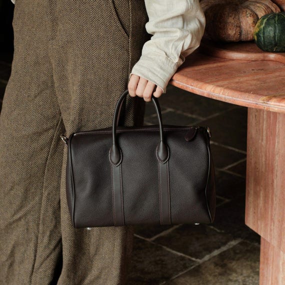Minimalist Boston Bag,genuine Leather Handbag,timeless Shoulder