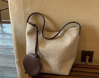 Minimalist Tote Bag,Cotton Linen Bucket Bag,Timeless Shoulder Bag