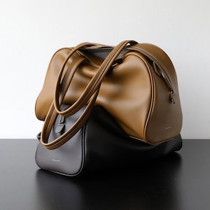 Minimal Tote Bag,Genuine Leather Shoulder Bag,Slouchy Handbag