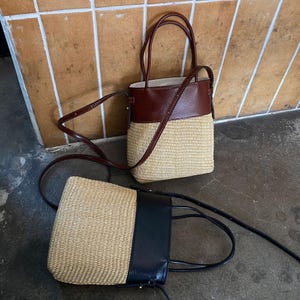 Kleine Umhängetasche aus Bast, Minimalistische Leder Geldbörse, Damen Crossbody Bag