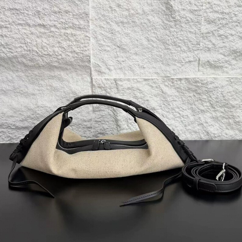 Raffia Handbag,Leather Shoulder Bag, Minimalist Design Bag,Woven Straw Bags image 8