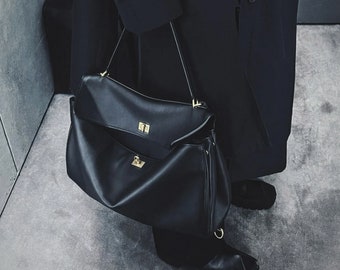 Large Leather Tote Bag,  Minimalist Tote Bag, Leather Shoulder Bag