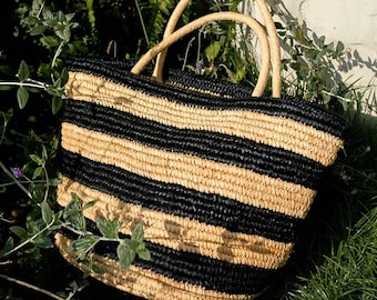 Large Raffia Tote Bag, Woven Straw Handbag, Summer Beach Shoulder Bag, Handmade Vacation Bag
