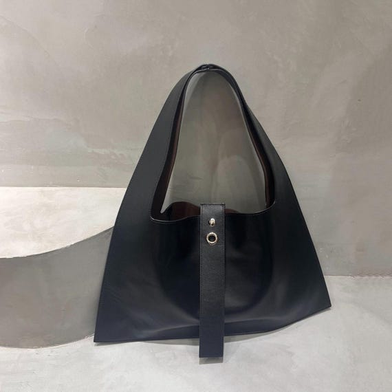 Slouchy Tote Bag, Genuine Leather Bag, Minimal Design Handbag