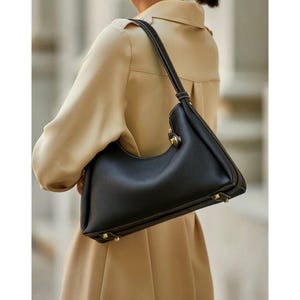 Leather Handbag,Minimal Top Handle Bag,Classic Shoulder Bag,Small Tote Bag