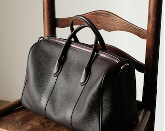 Minimalistische Boston-tas,Echt leren handtas,Tijdloze schoudertas,Tas met handvat aan de bovenkant