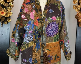 Reversible Earth Tone Floral to Solid Black Vest