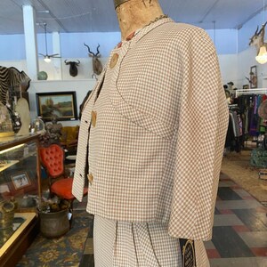 1950s 2 piece dress set, Beige check, vintage 50s outfit, bonwitt teller, mrs maisel, rockabilly style, 30 waist image 5