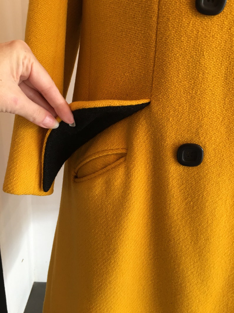 Statement coat SIze large High neck coat 1960s wool coat Mod 60s coat Bright yellow coat Vintage 60s coat 38 40 bust
