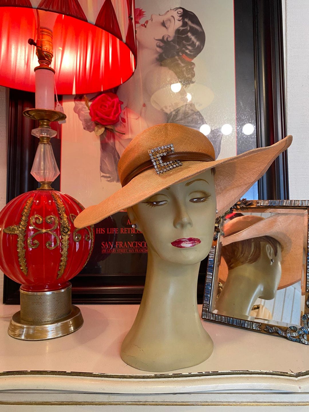 vintage 1960s wide brim straw hat Mr John natural 40s style cartwheel 60s summer Vintage 1960s Wide Brim Straw Hat Mr John Natural 40s Style  main image 2