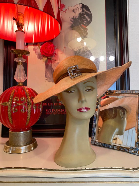 Vintage 1960s Wide Brim Straw Hat Mr John Natural 40s Style  display picture 1
