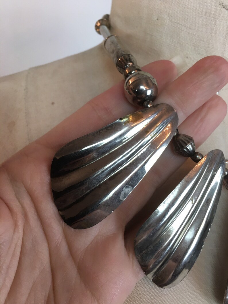 1980s bib necklace, chunky silver necklace, vintage 80s necklace, ethnic style necklace, statement necklace, 1980s jewelry image 6