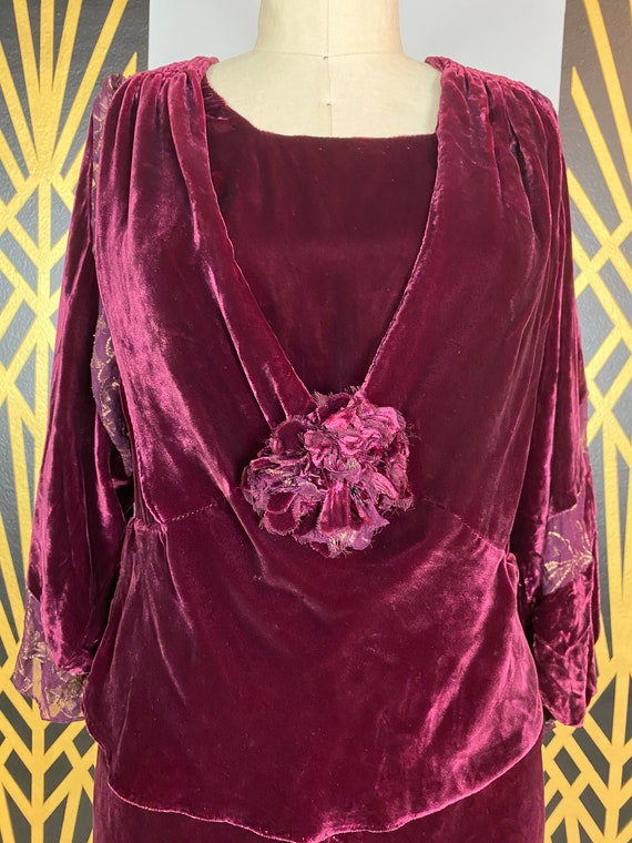 1920s dress, wine silk velvet, antique dress, fla… - image 2