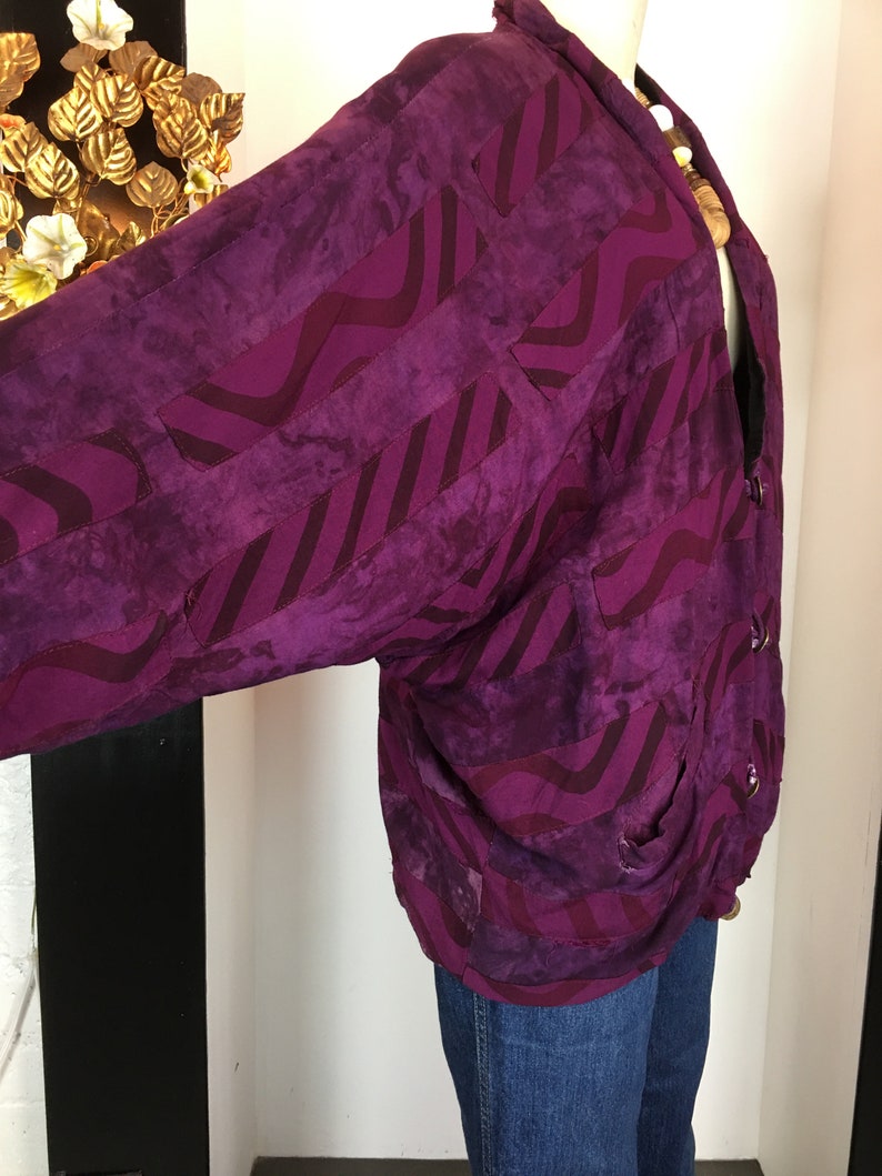 1990s Batwing Jacket Purple Rayon Jacket Batik Print Jacket - Etsy