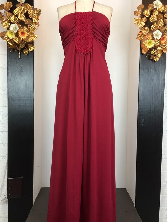 1970s halter dress, vintage maxi dress, 70s dress
