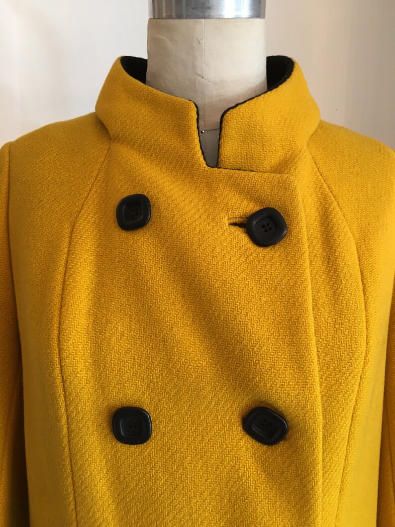 Statement coat SIze large High neck coat 1960s wool coat Mod 60s coat Bright yellow coat Vintage 60s coat 38 40 bust