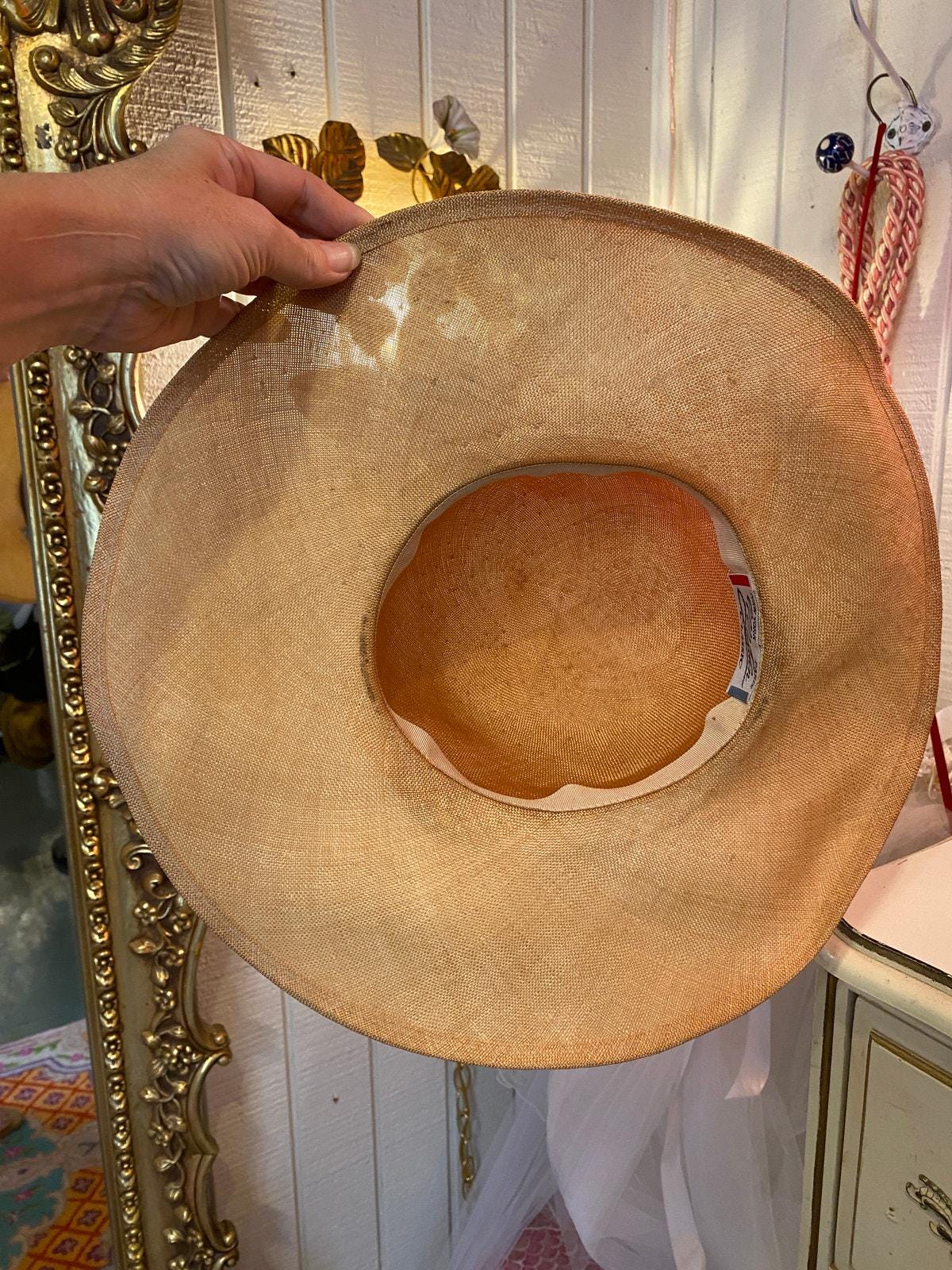 Vintage 1960s Wide Brim Straw Hat Mr John Natural 40s Style 