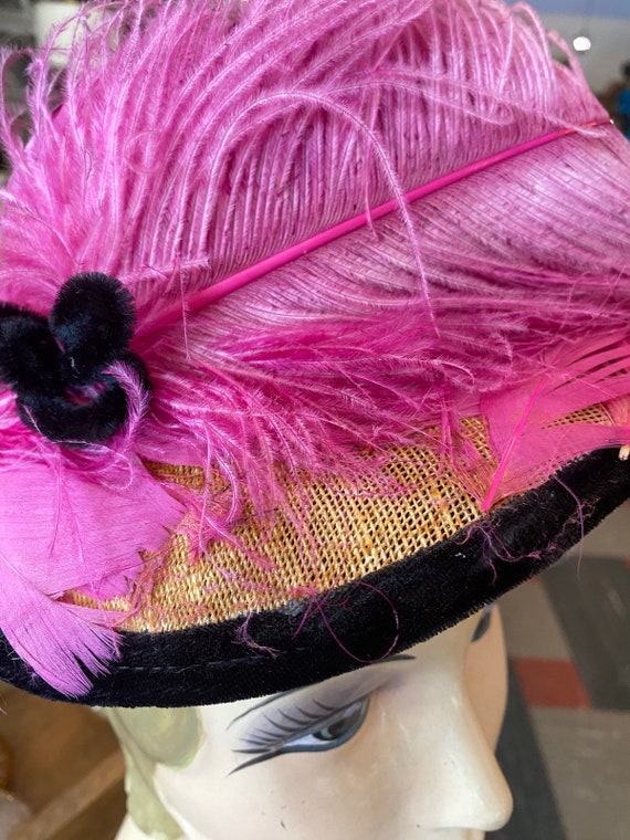 vintage pink ostrich feather 1940s hat vintage 40s ti… - Gem display picture 2