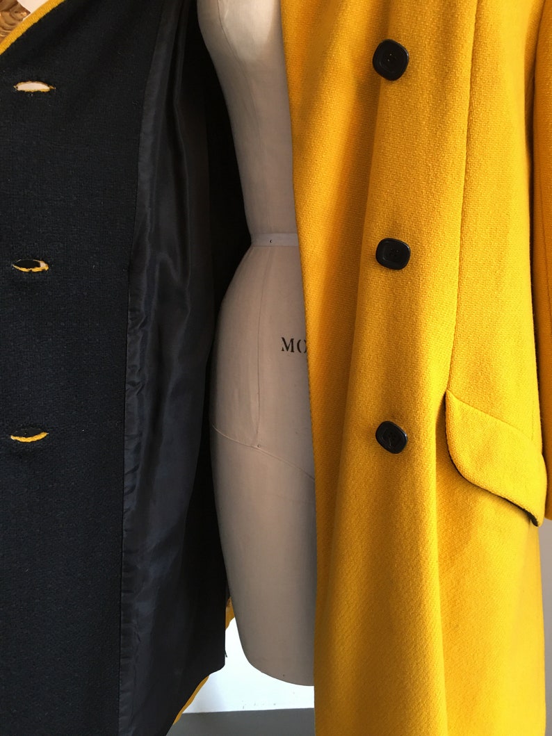 Statement coat SIze large High neck coat 1960s wool coat Mod 60s coat Bright yellow coat Vintage 60s coat 38 40 bust