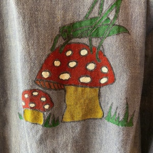 1960s hand painted shirt, chambray blouse, vintage 60s button up, mushroom and insects, bug novelty print, medium image 6