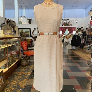1950s 2 piece dress set, Beige check, vintage 50s outfit, bonwitt teller, mrs maisel, rockabilly style, 30 waist image 6
