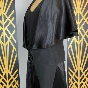 1920s 2 piece set, flapper style, dress with capelet, black rayon, anitique dress, harlequin, flutter sleeves, 1930s dress, art deco, medium image 8