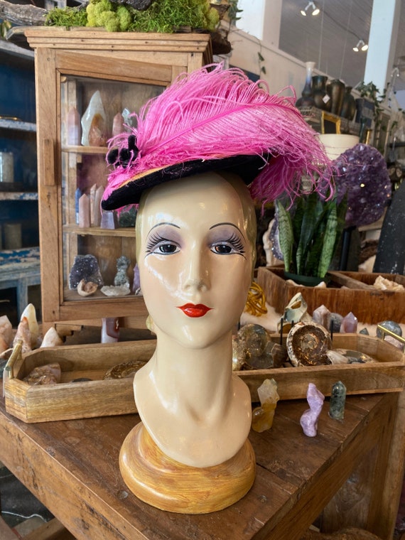 vintage pink ostrich feather 1940s hat vintage 40s ti… - Gem display picture 3