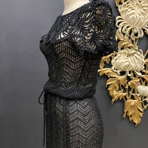 RESERVED Oscar de la renta knits, black crochet, 1970s designer, 70s does 20s, sheer knit, spider web, flapper style, see through image 7