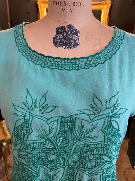 Retro Green Cotton Print Spaghetti Blouse main image 1