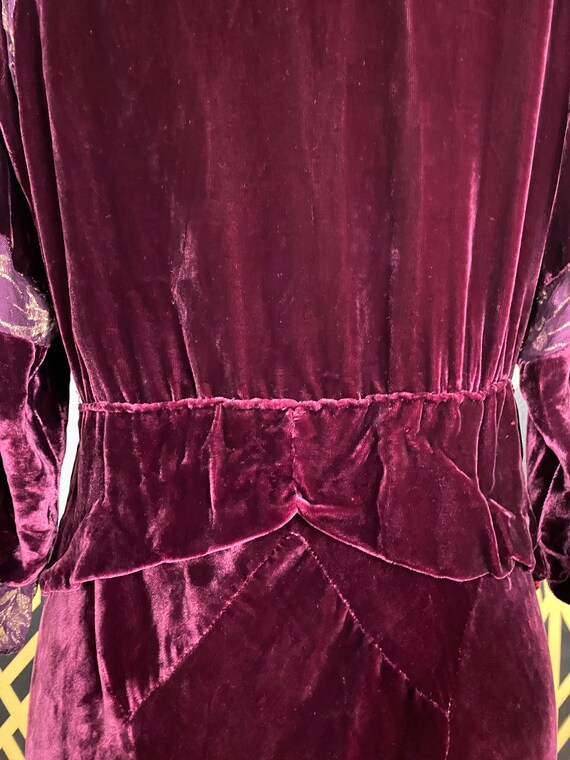 1920s dress, wine silk velvet, antique dress, fla… - image 10