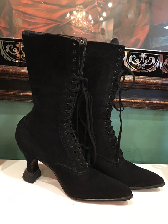 victorian boots, black suede boots, witch boots, g