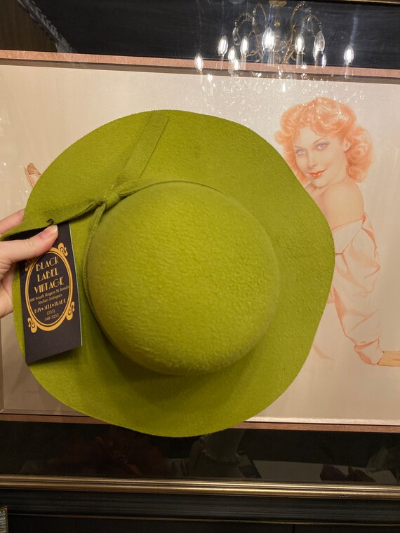 1970s style hat, wide brim, lime green felt, vint… - image 7